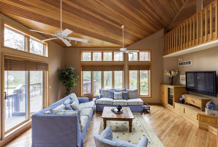 Greece, New York, USA,Hardwood floor and ceilings in living room